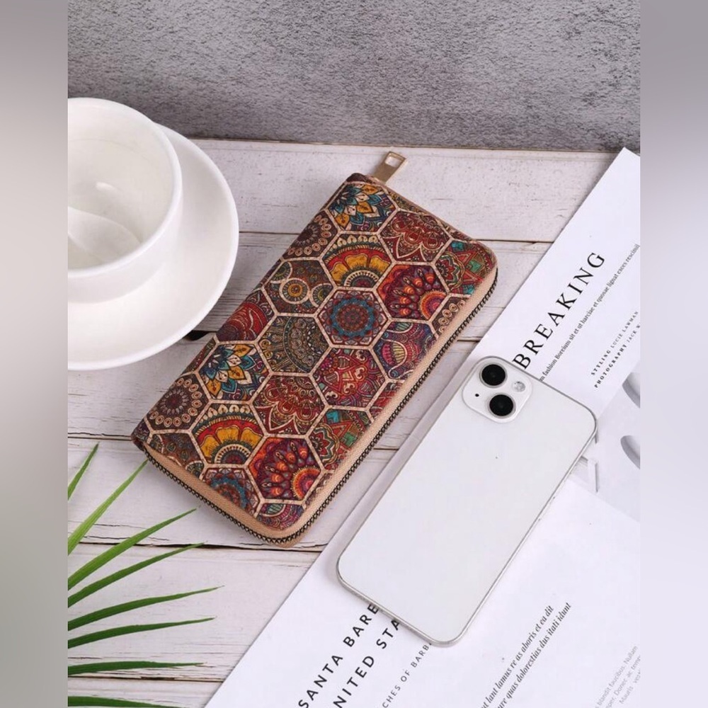Bohemian Geometric Print Zip-Around Multicolor Long Wallet - Picture 4 of 7